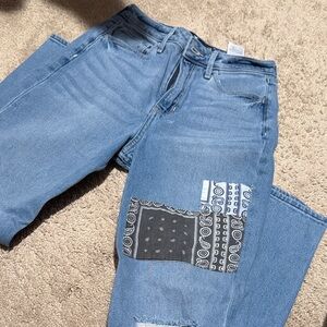 Hollister Blue Patchwork Mom Jeans